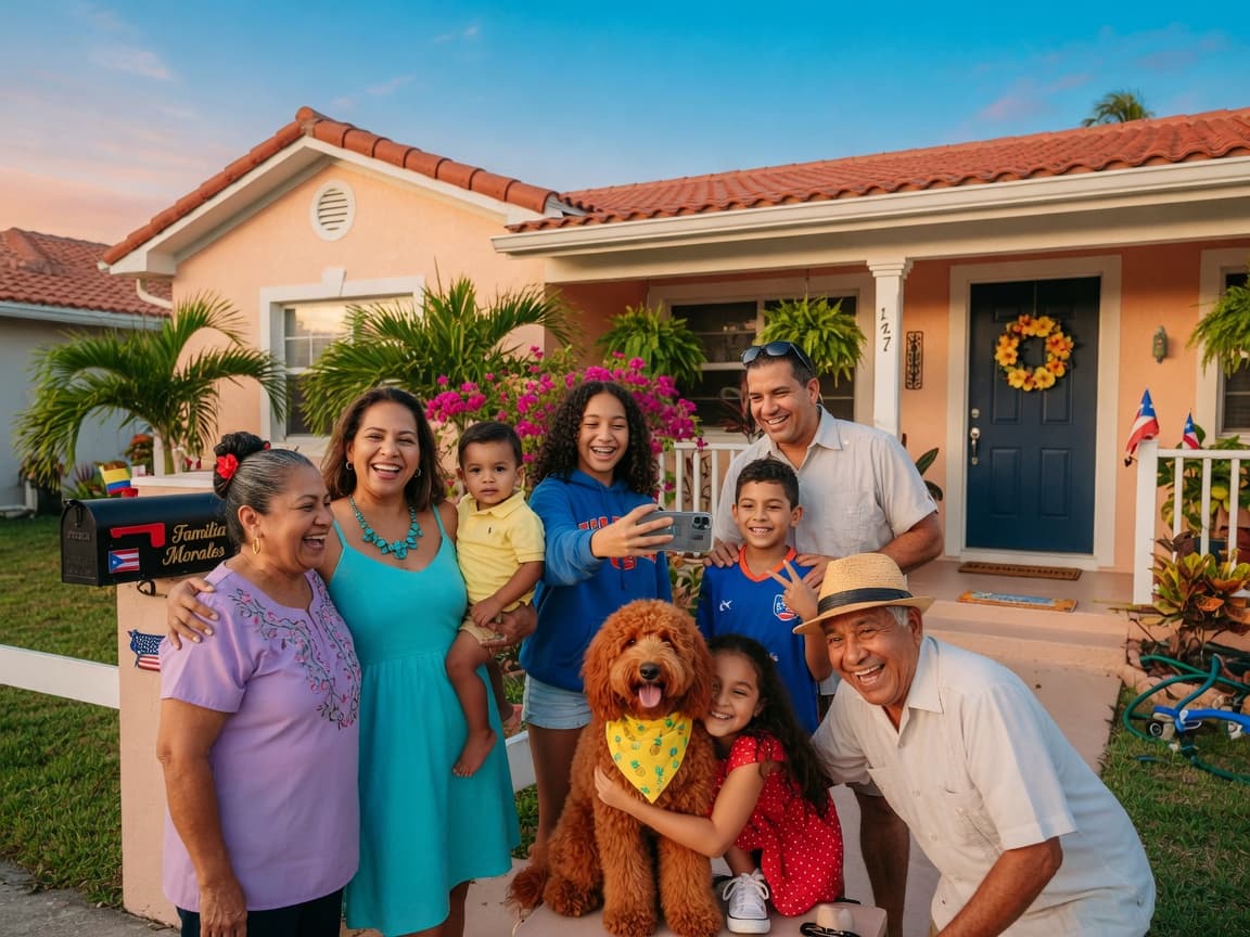 Una familia de Florida frente a su casa