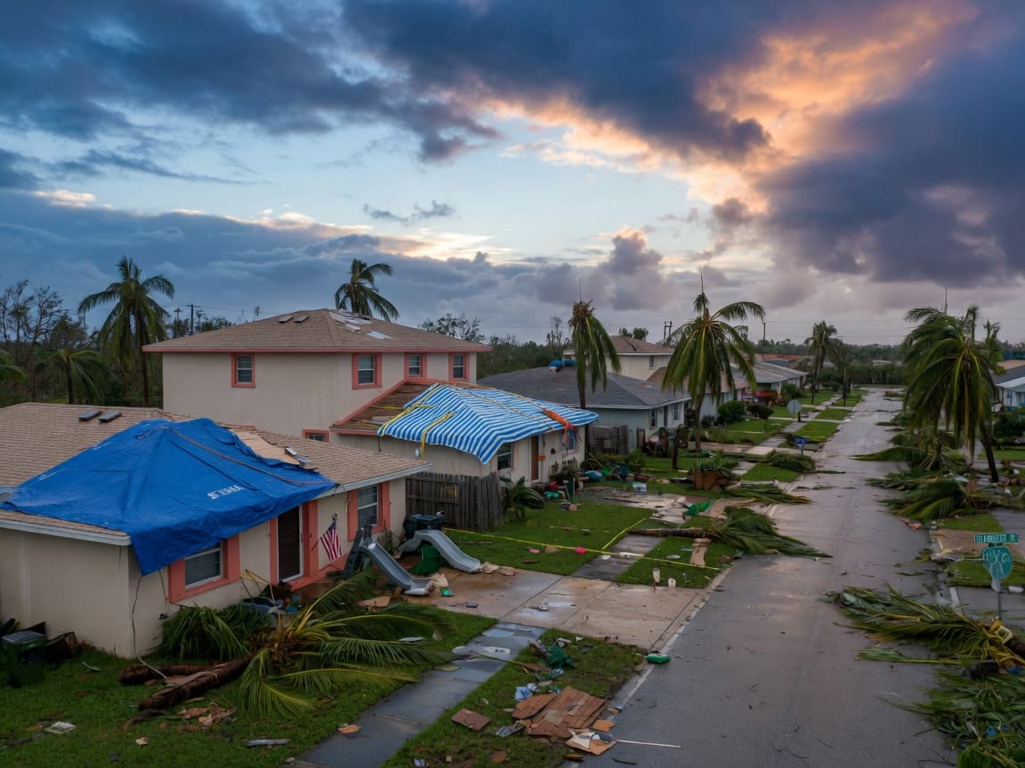 Florida homes with tarped roofs after a hurricane