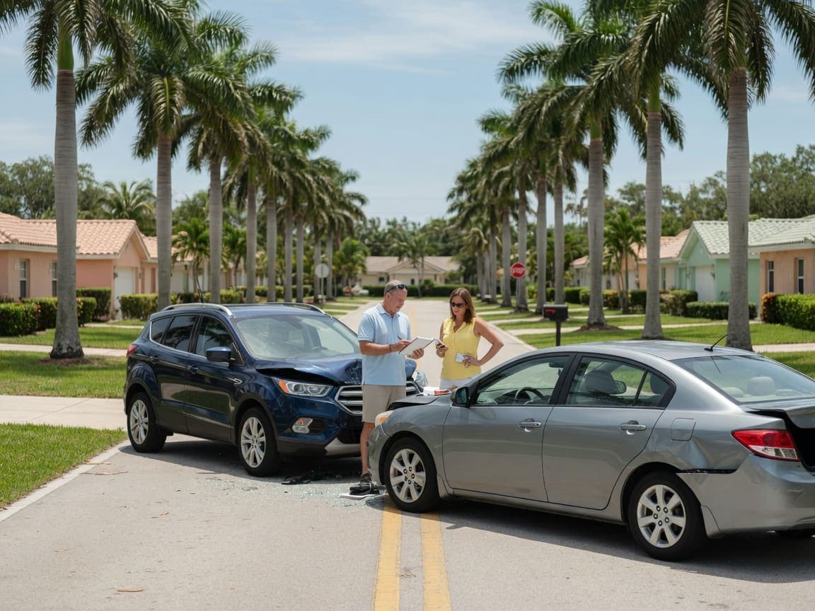 Dos autos después de un choque en una calle de Florida